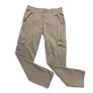 Sonoma Cargo Pant Slim Straight Womens 2 Tan Khaki Comfy Buttons Zipper Pockets